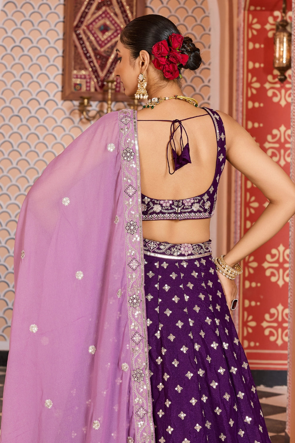 Silk Lehenga Set with Resham Embroidery and Sequins Work