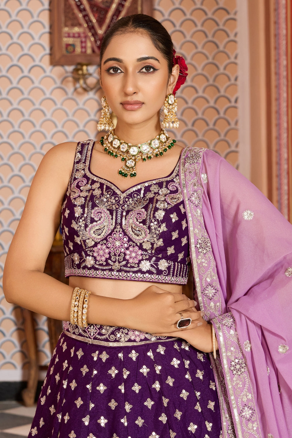 Silk Lehenga Set with Resham Embroidery and Sequins Work