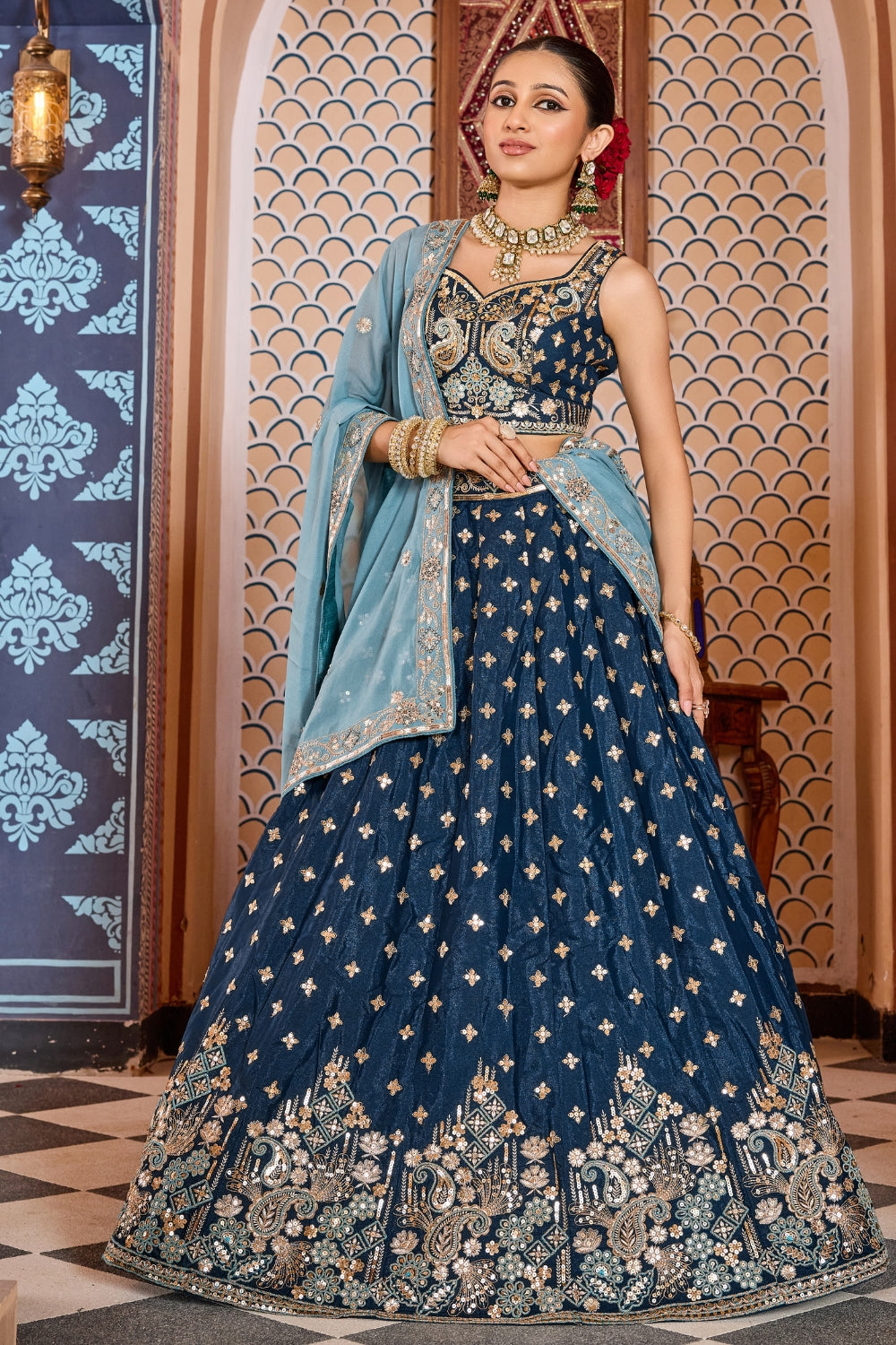 Silk Lehenga Set with Resham Embroidery and Sequins Work
