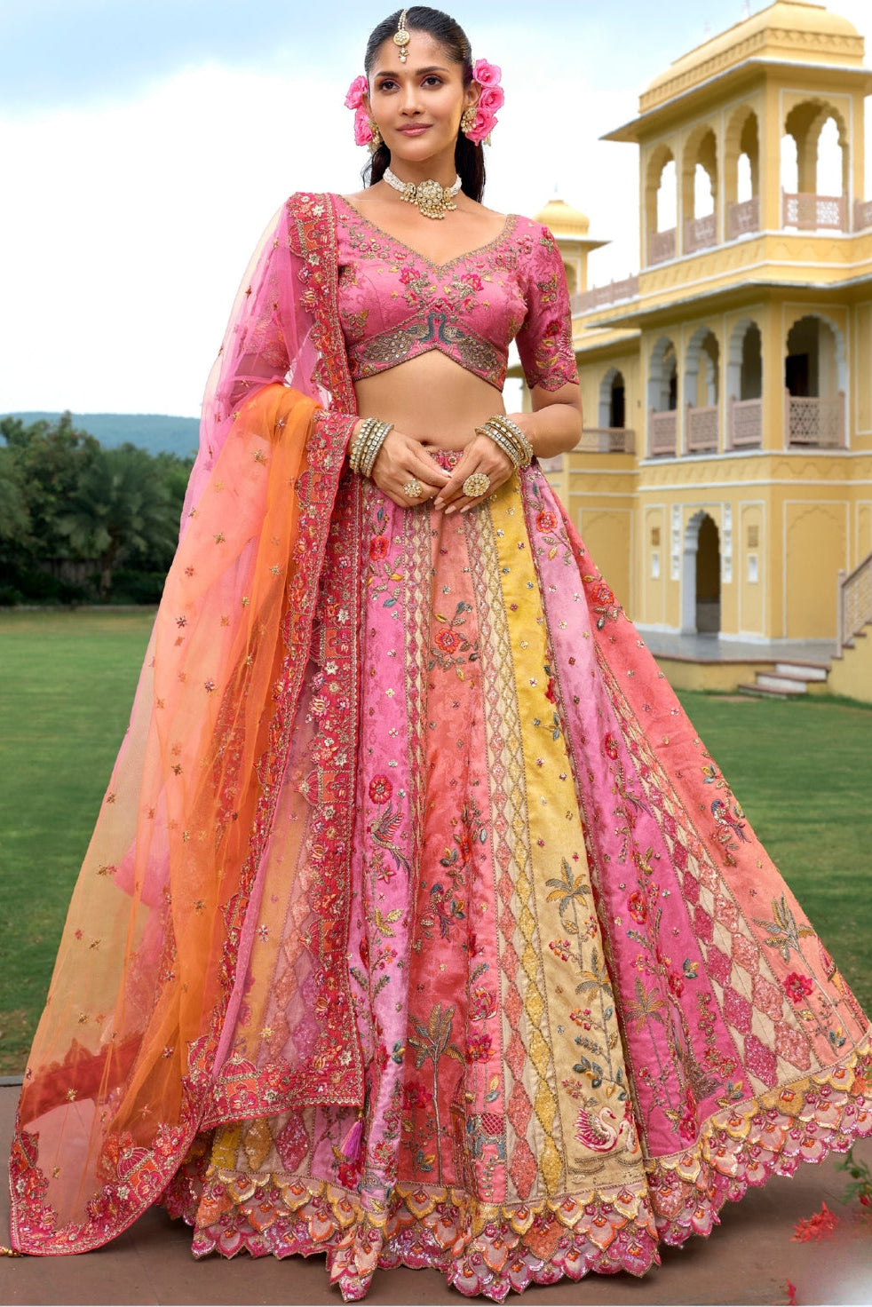 Silk Lehenga Set with Zardosi and Sequins Work