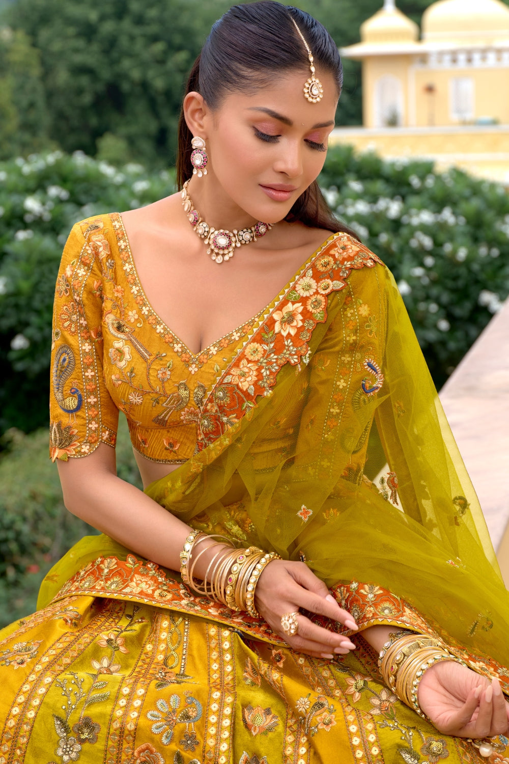 Silk Lehenga Set with Zardosi and Sequins Work