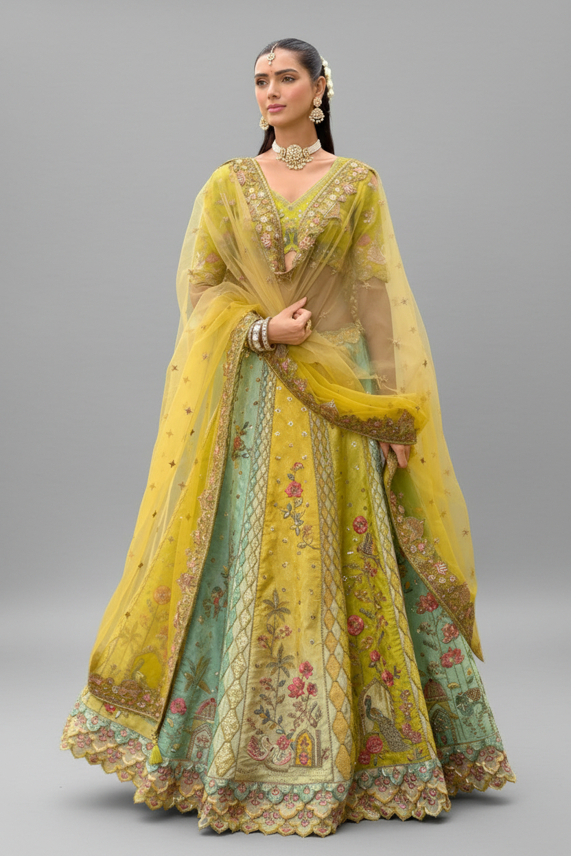 Silk Lehenga Set with Zardosi and Sequins Work
