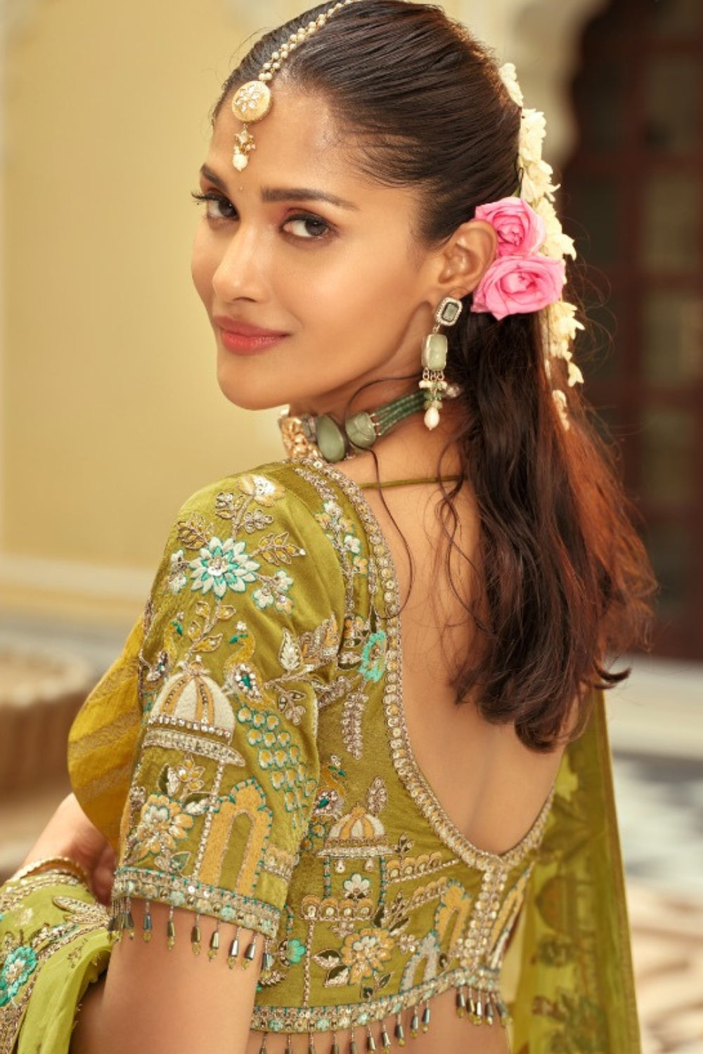 Silk Lehenga with Embroidery and Cutdana Work