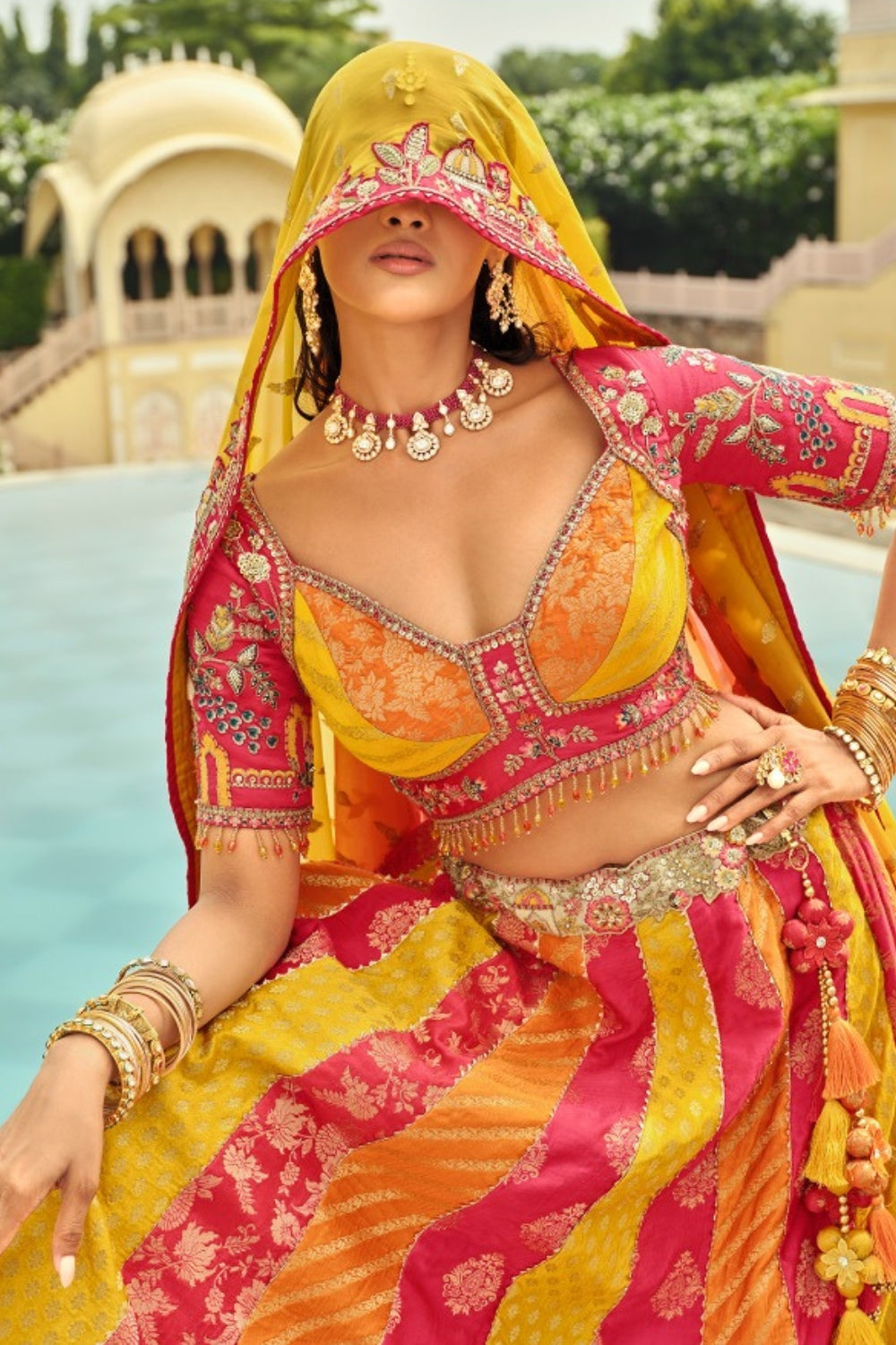 Silk Lehenga with Embroidery and Cutdana Work