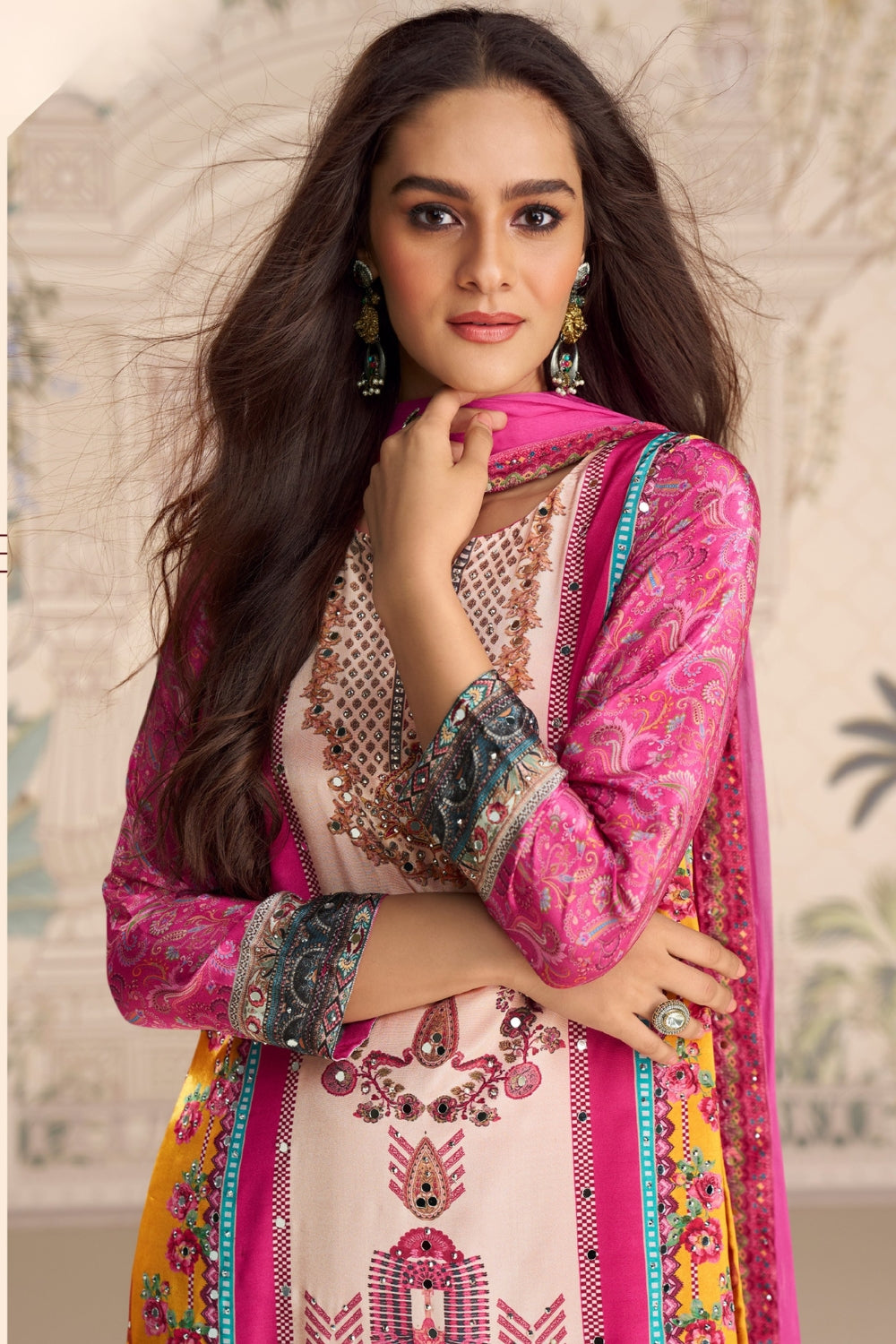 Silk Palazzo Set with Mirror and Stone Work