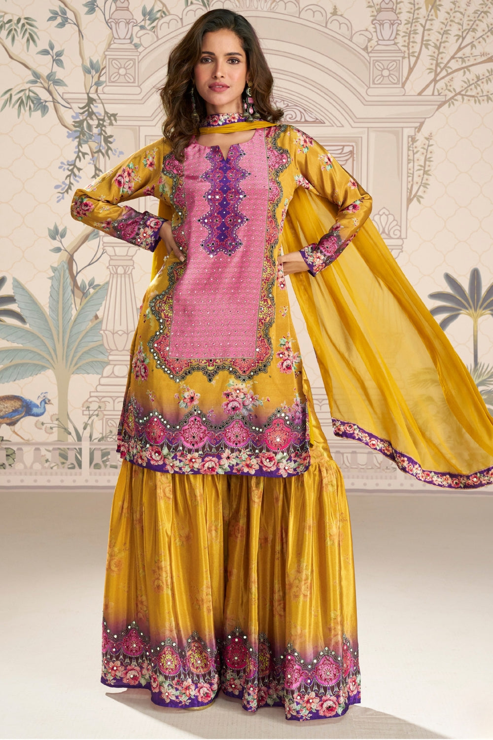 Silk Palazzo Set with Mirror and Stone Work