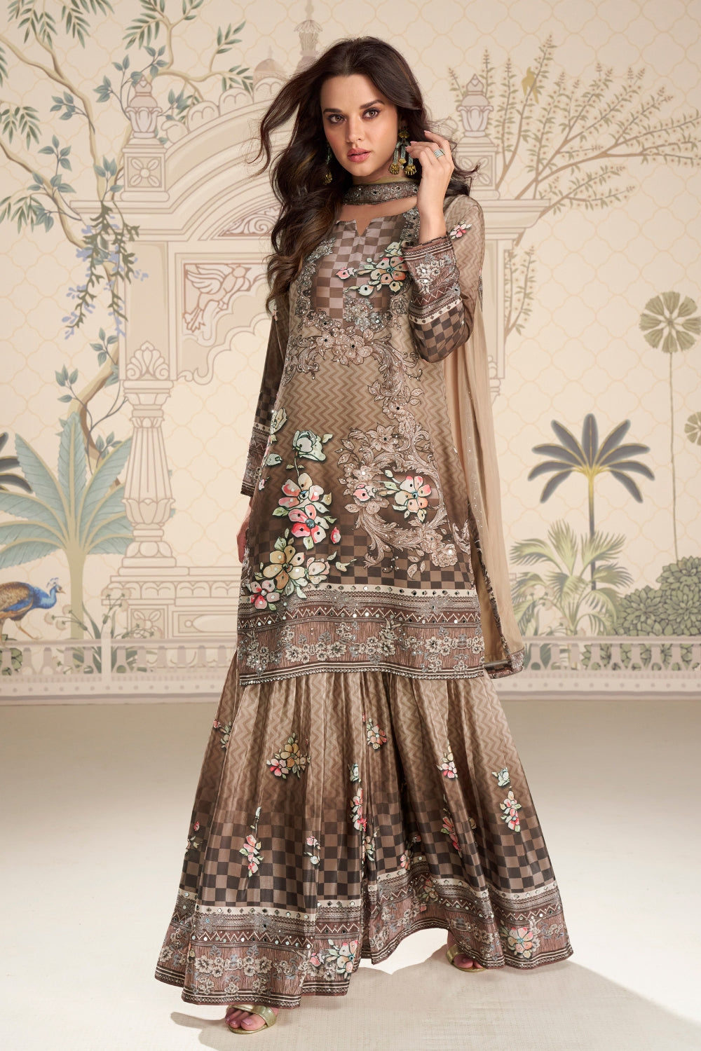 Silk Palazzo Set with Mirror and Stone Work