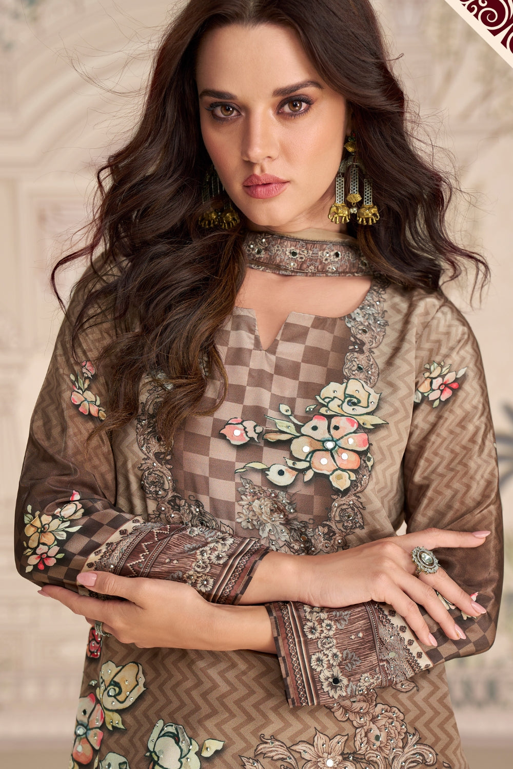 Silk Palazzo Set with Mirror and Stone Work