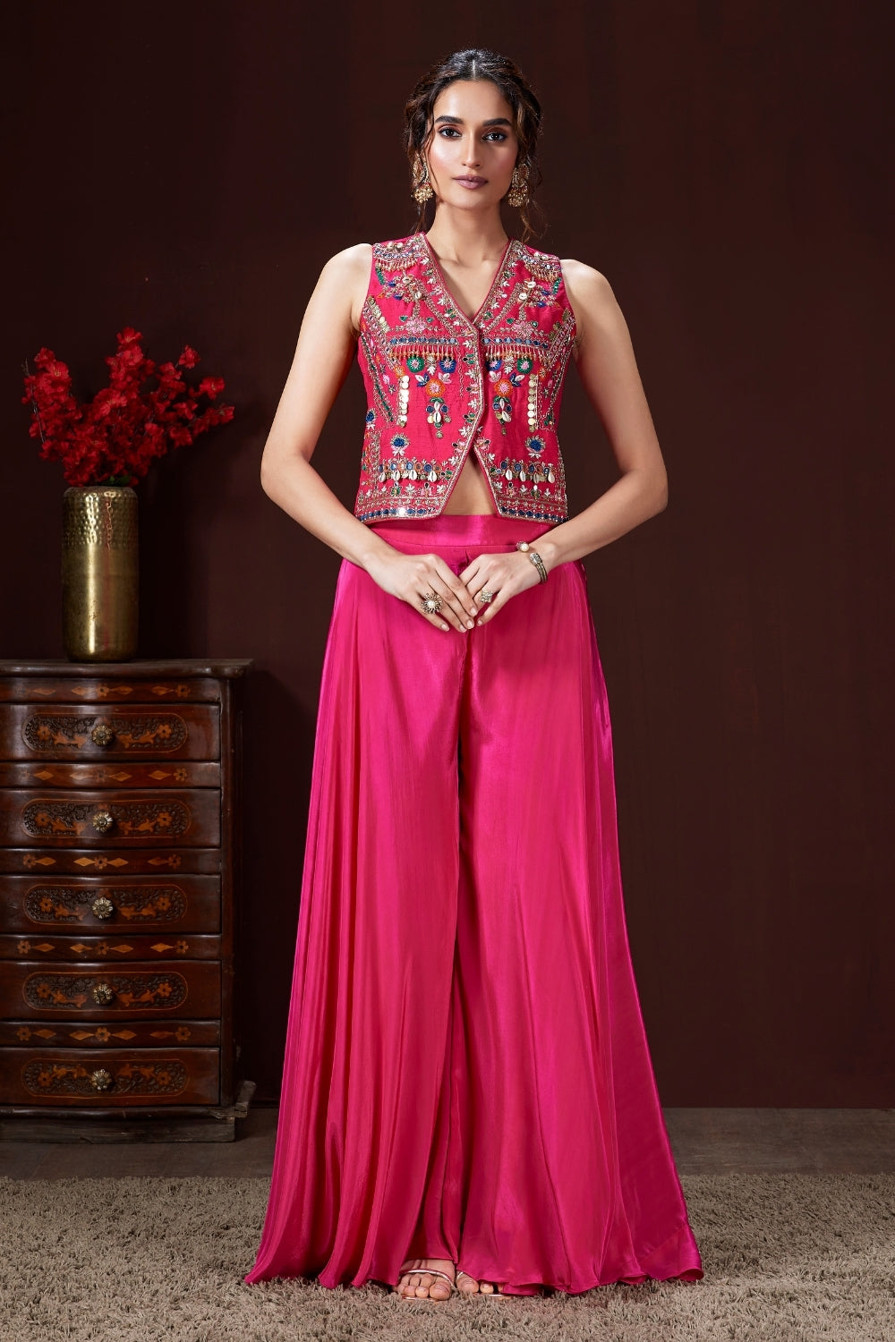 Silk Palazzo Set with Moti and Beads Work