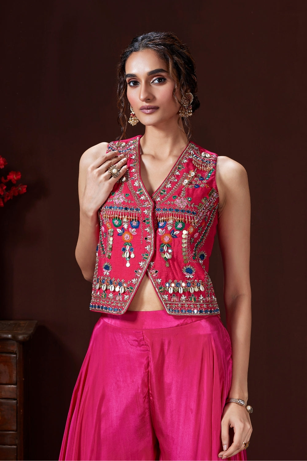 Silk Palazzo Set with Moti and Beads Work