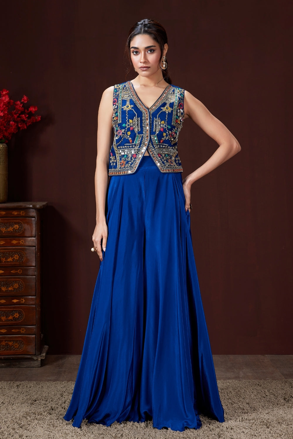 Silk Palazzo Set with Moti and Beads Work