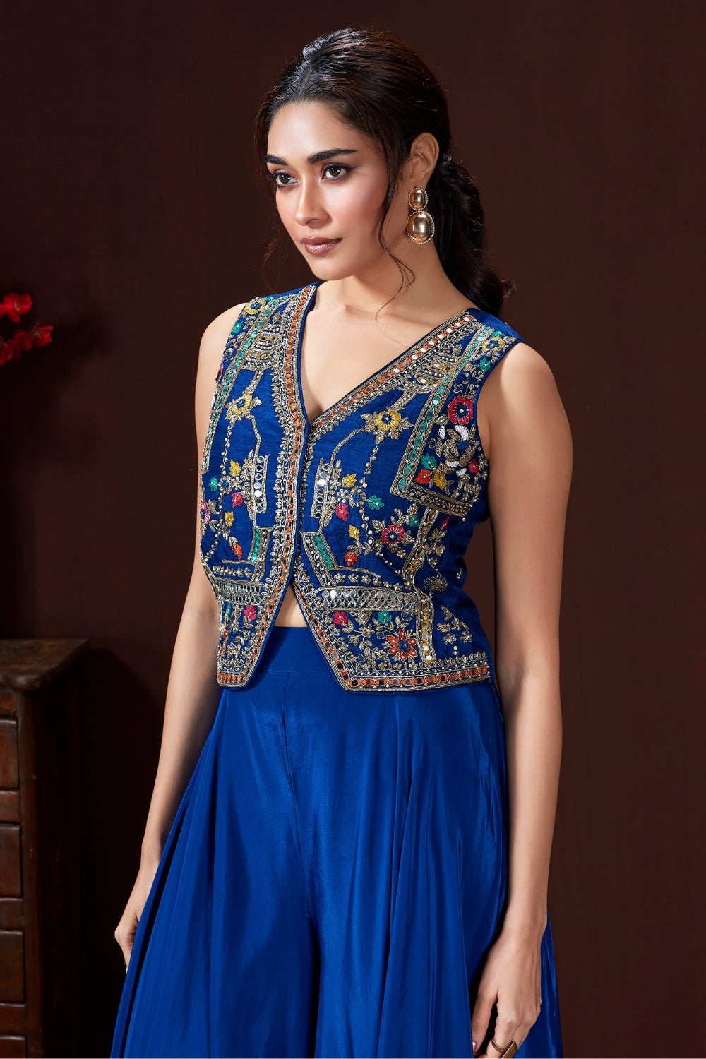 Silk Palazzo Set with Moti and Beads Work