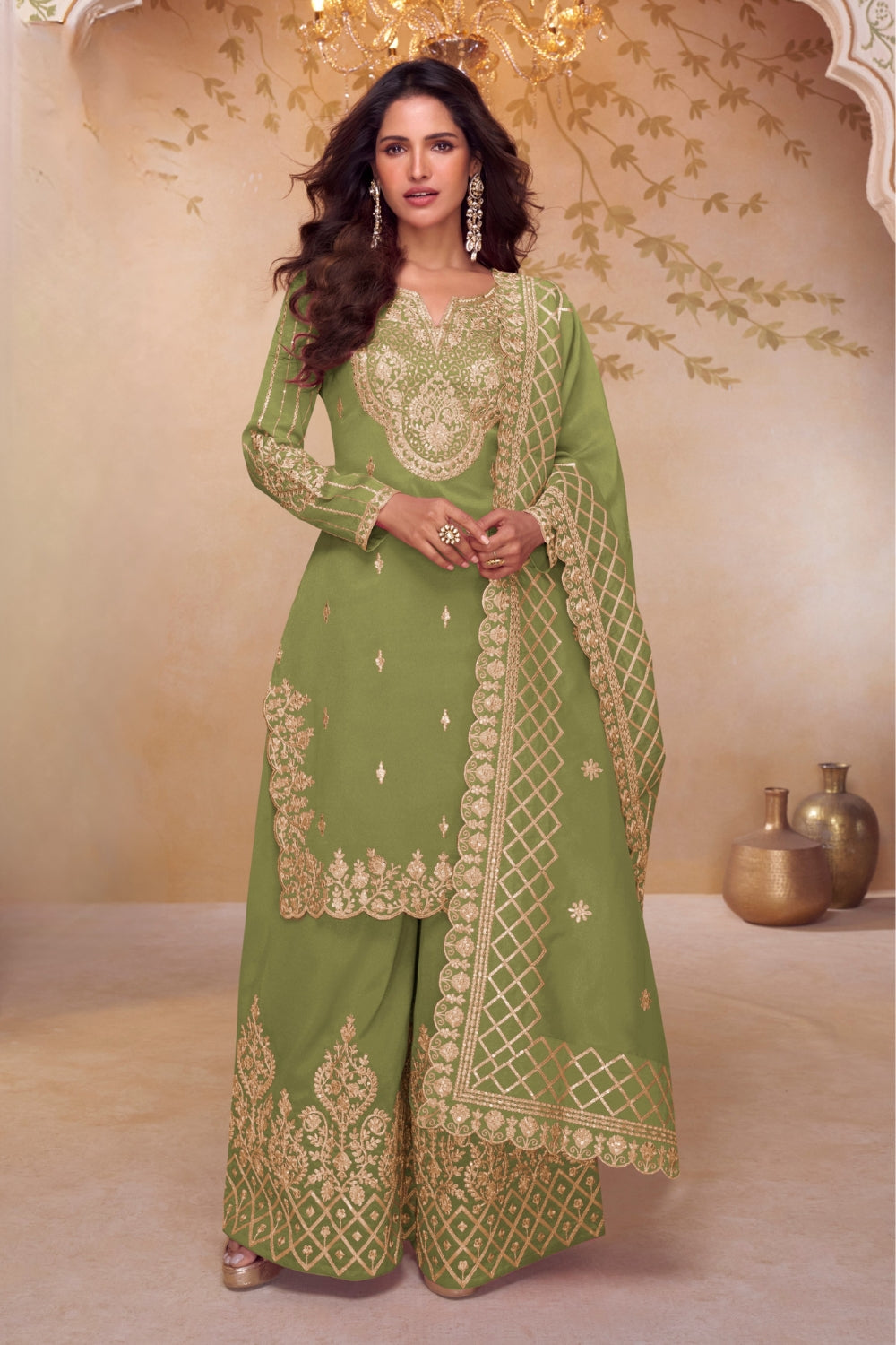 Silk Palazzo set with Embroidery and Sequins Work