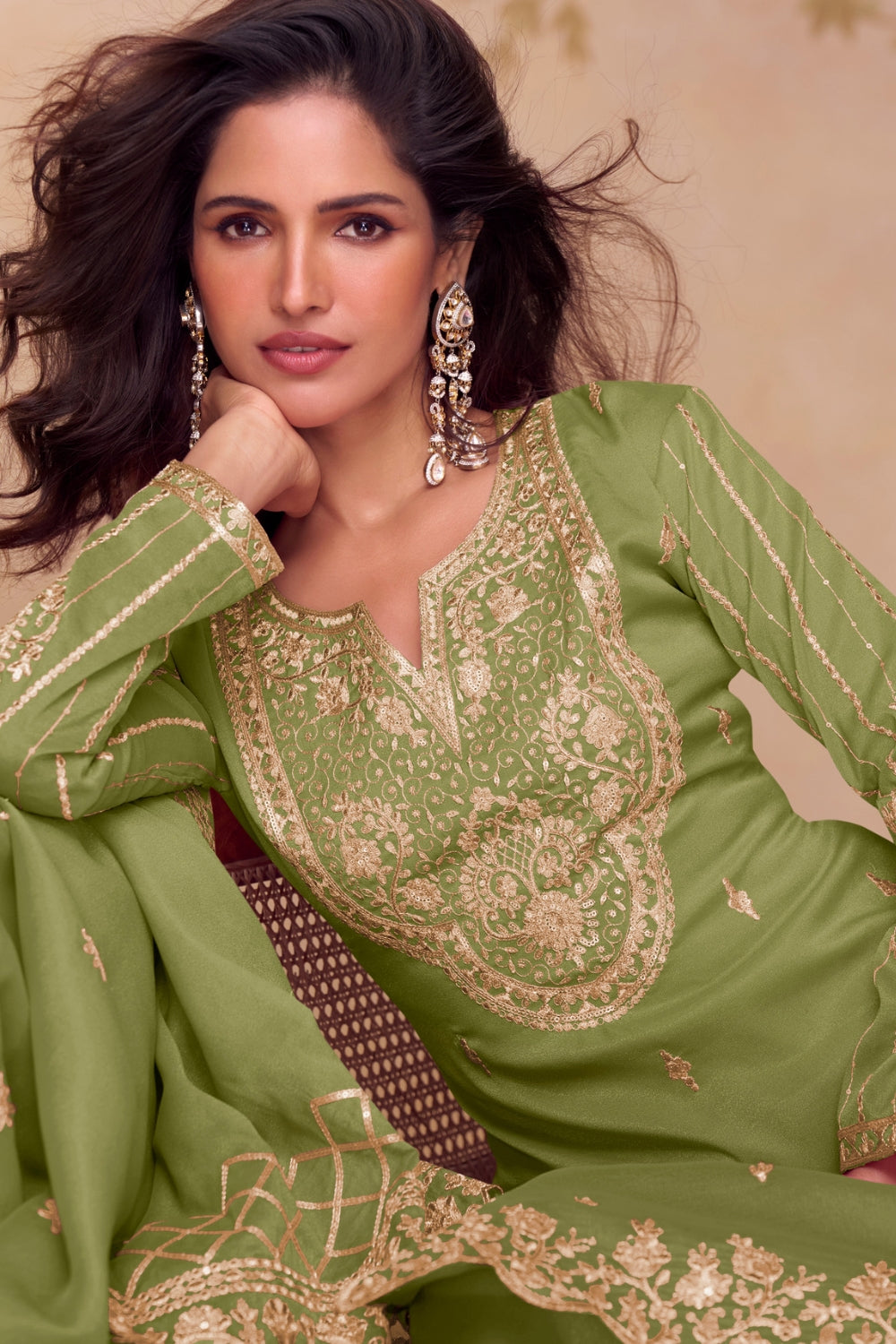 Silk Palazzo set with Embroidery and Sequins Work