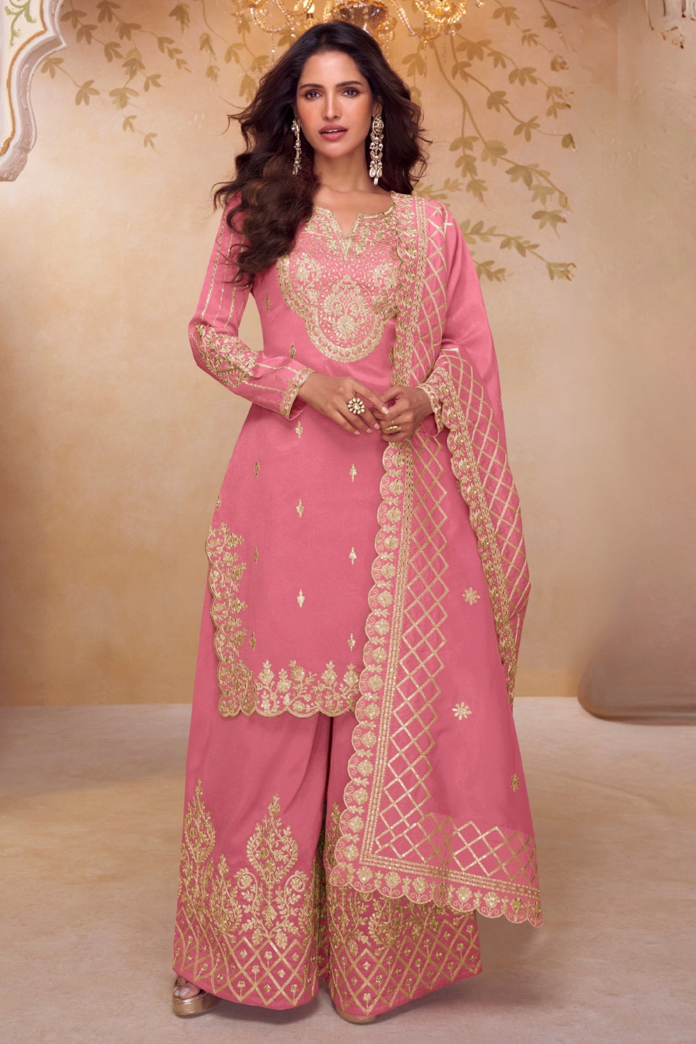 Silk Palazzo set with Embroidery and Sequins Work