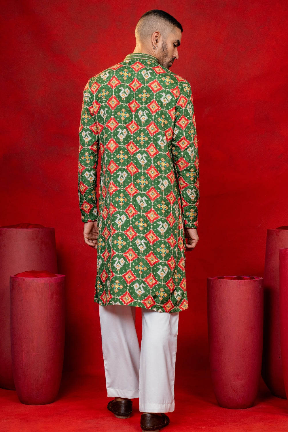 Silk Patola Kurta Set with Sequins and Embroidery Work