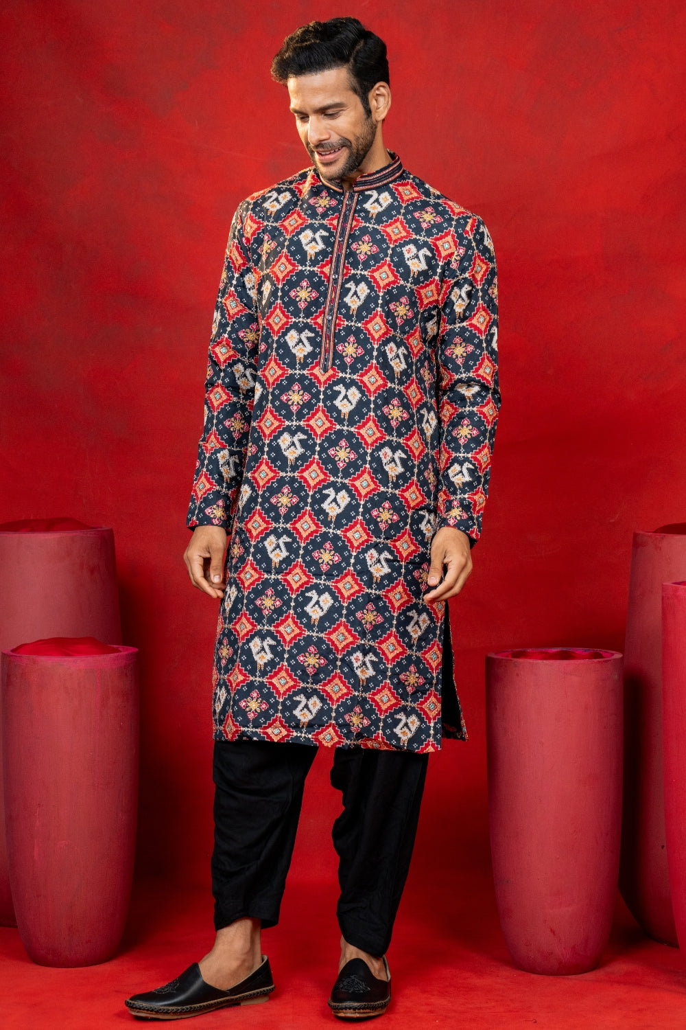 Silk Patola Kurta Set with Sequins and Embroidery Work