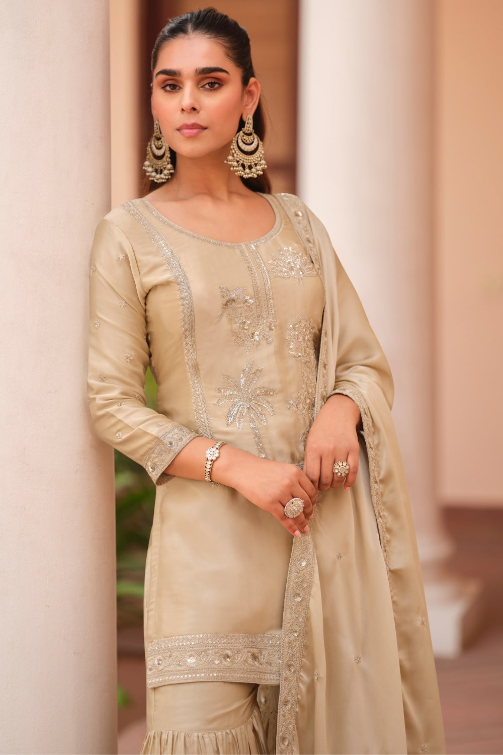 Silk Sharara Set with Embroidery and Sequins Work