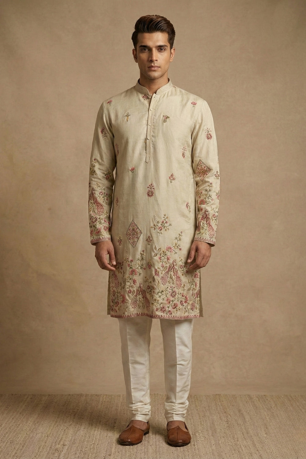 Silk Kurta Set with Resham Embroidery and Sequins Work