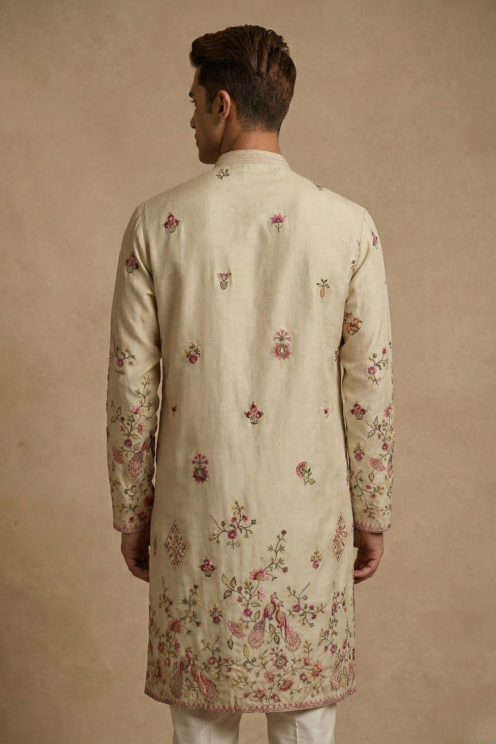 Silk Kurta Set with Resham Embroidery and Sequins Work