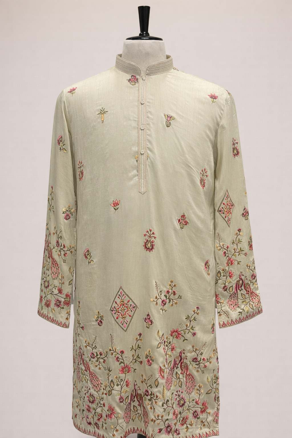 Silk Kurta Set with Resham Embroidery and Sequins Work