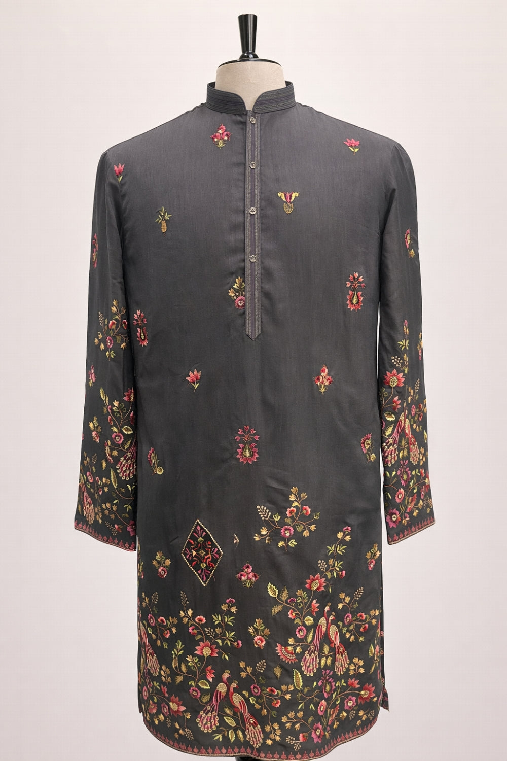 Silk Kurta Set with Resham Embroidery and Sequins Work