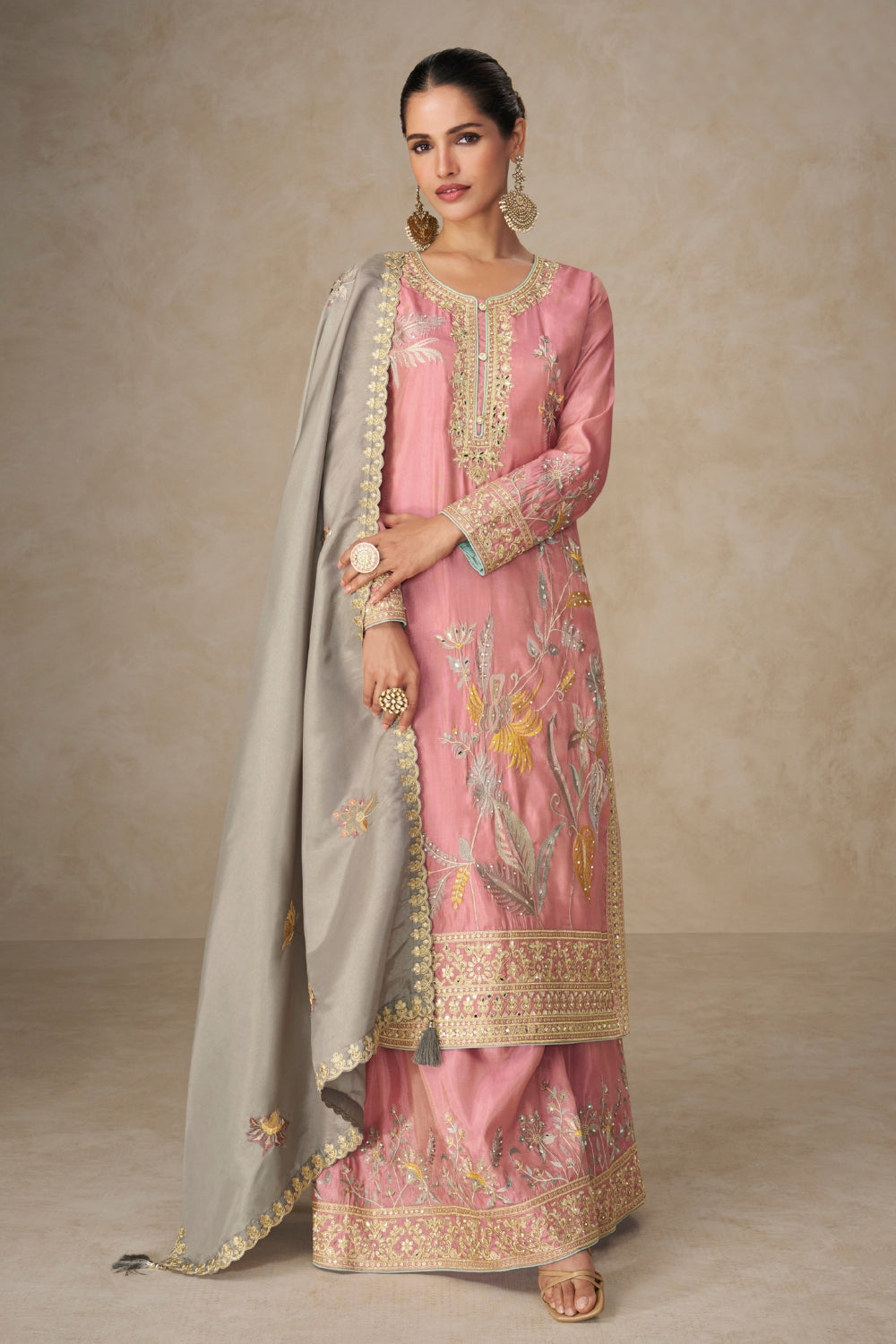 Simmar Silk Palazzo Set with Mirror and Stone Work