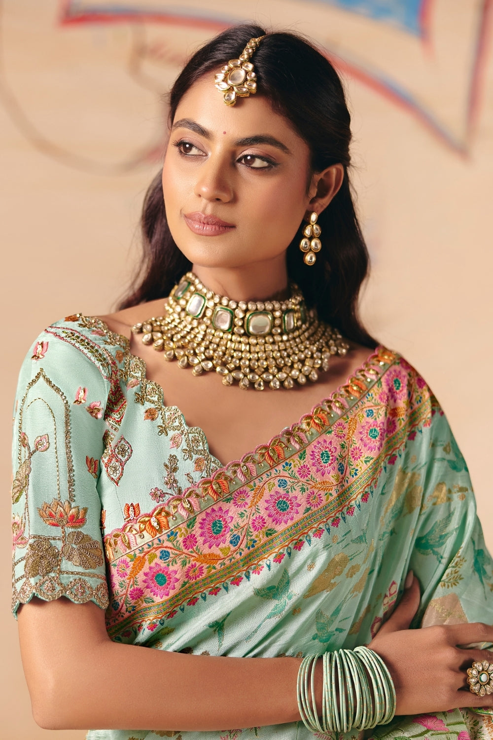 Sky Blue Silk Saree with Sequins and Resham Embroidery Work