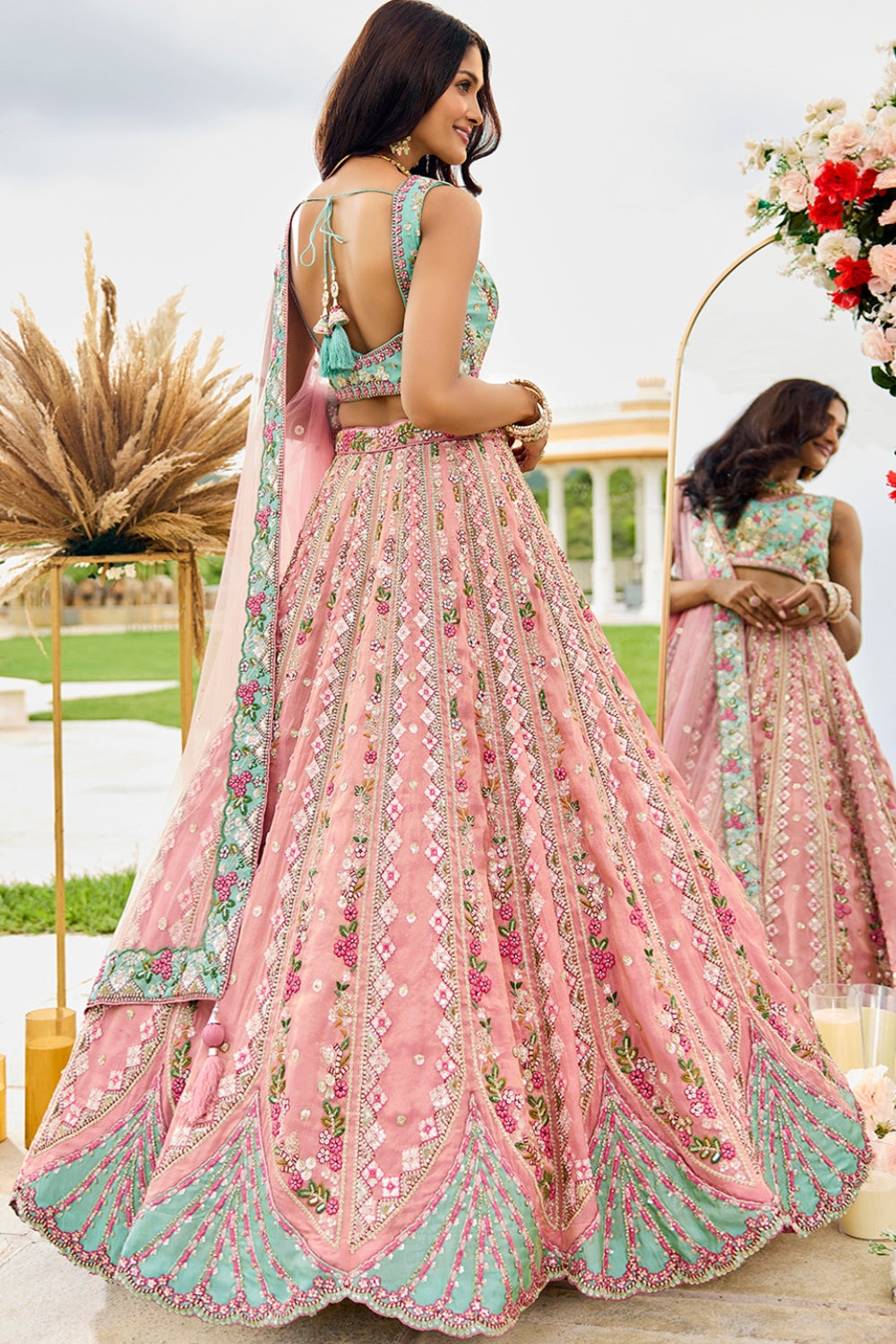 TISSUE LEHENGA CHOLI WITH RESHAM EMBROIDERY AND SEQUINS