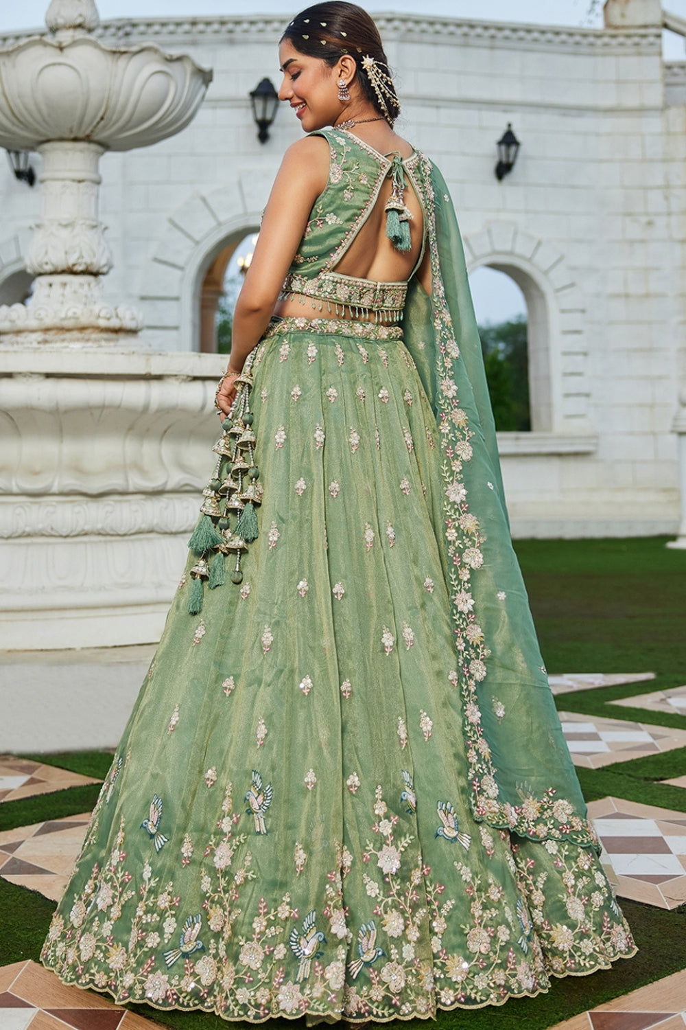 TISSUE LEHENGA CHOLI WITH RESHAM EMBROIDERY AND SEQUINS