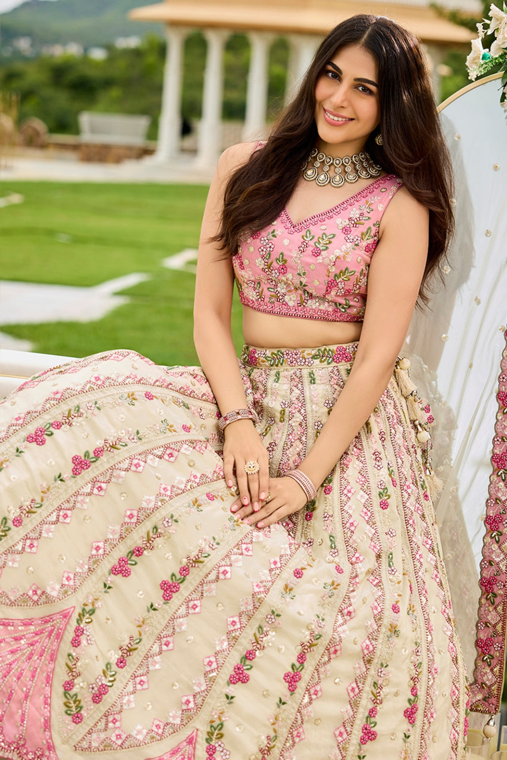 TISSUE LEHENGA CHOLI WITH RESHAM EMBROIDERY AND SEQUINS