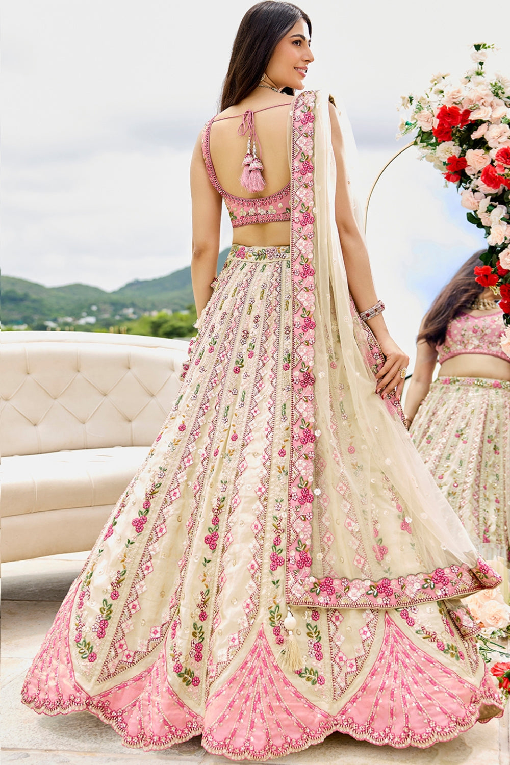 TISSUE LEHENGA CHOLI WITH RESHAM EMBROIDERY AND SEQUINS