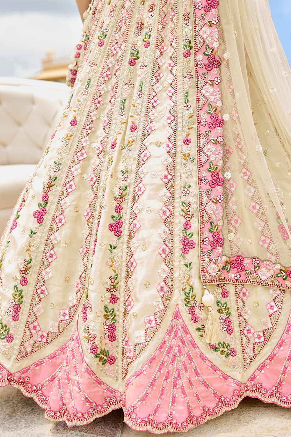 TISSUE LEHENGA CHOLI WITH RESHAM EMBROIDERY AND SEQUINS