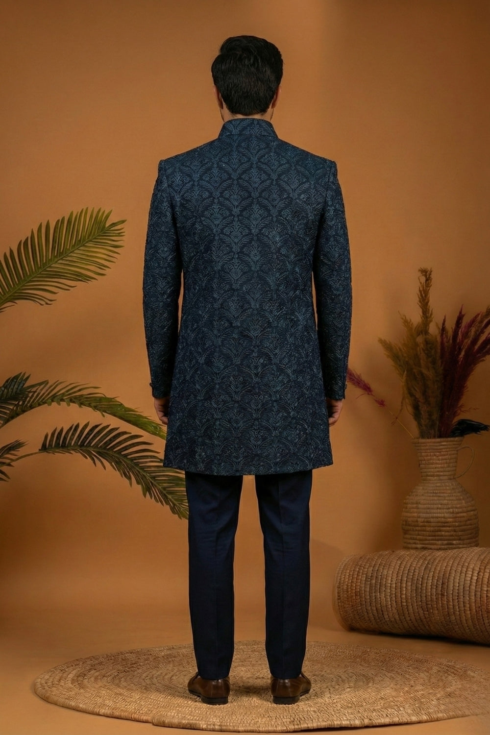 Teal Blue Georgette Indo Western with Embroidery and Sequins Work