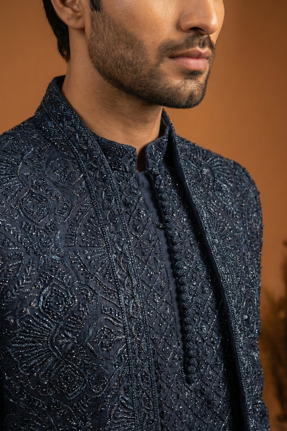 Teal Blue Imported Indo Western Set with Embroidery and Sequins Work