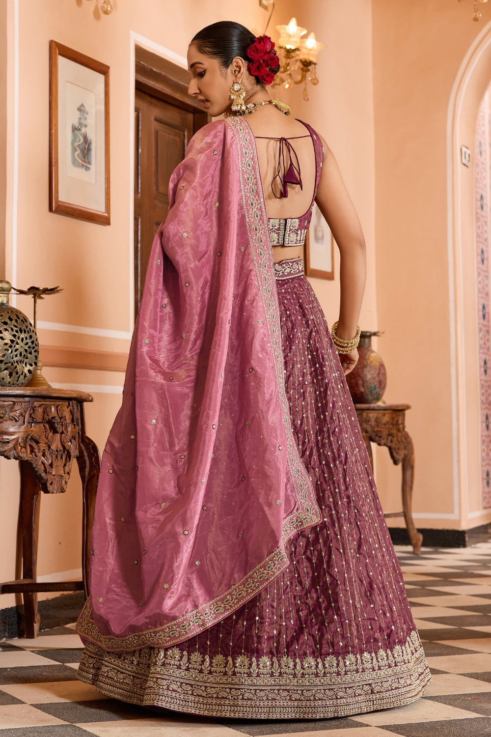 Tissue Lehenga Choli With Resham Embroidery and Sequins