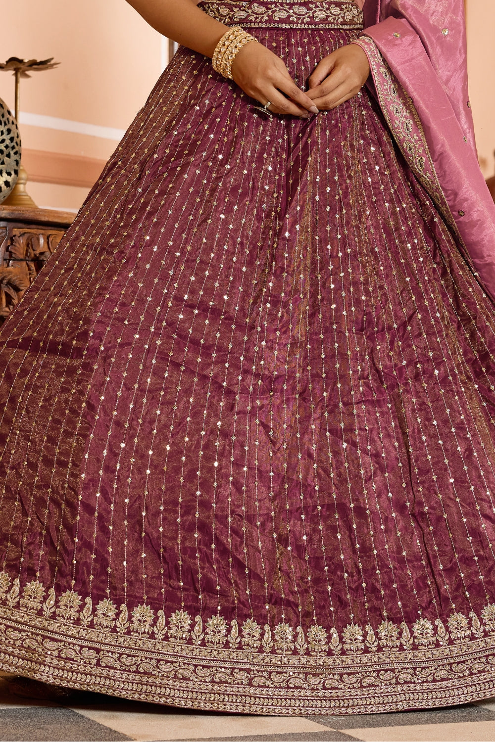 Tissue Lehenga Choli With Resham Embroidery and Sequins