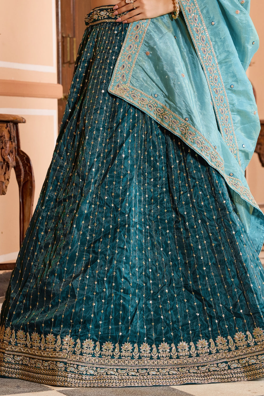 Tissue Lehenga Choli With Resham Embroidery and Sequins