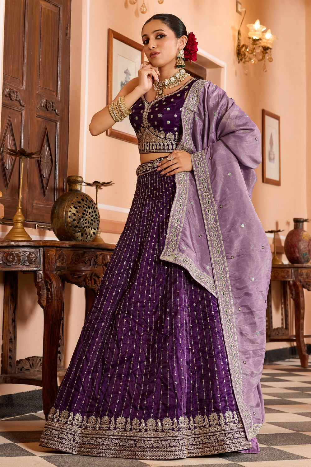 Tissue Lehenga Choli With Resham Embroidery and Sequins