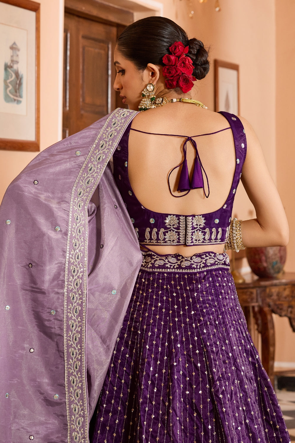 Tissue Lehenga Choli With Resham Embroidery and Sequins