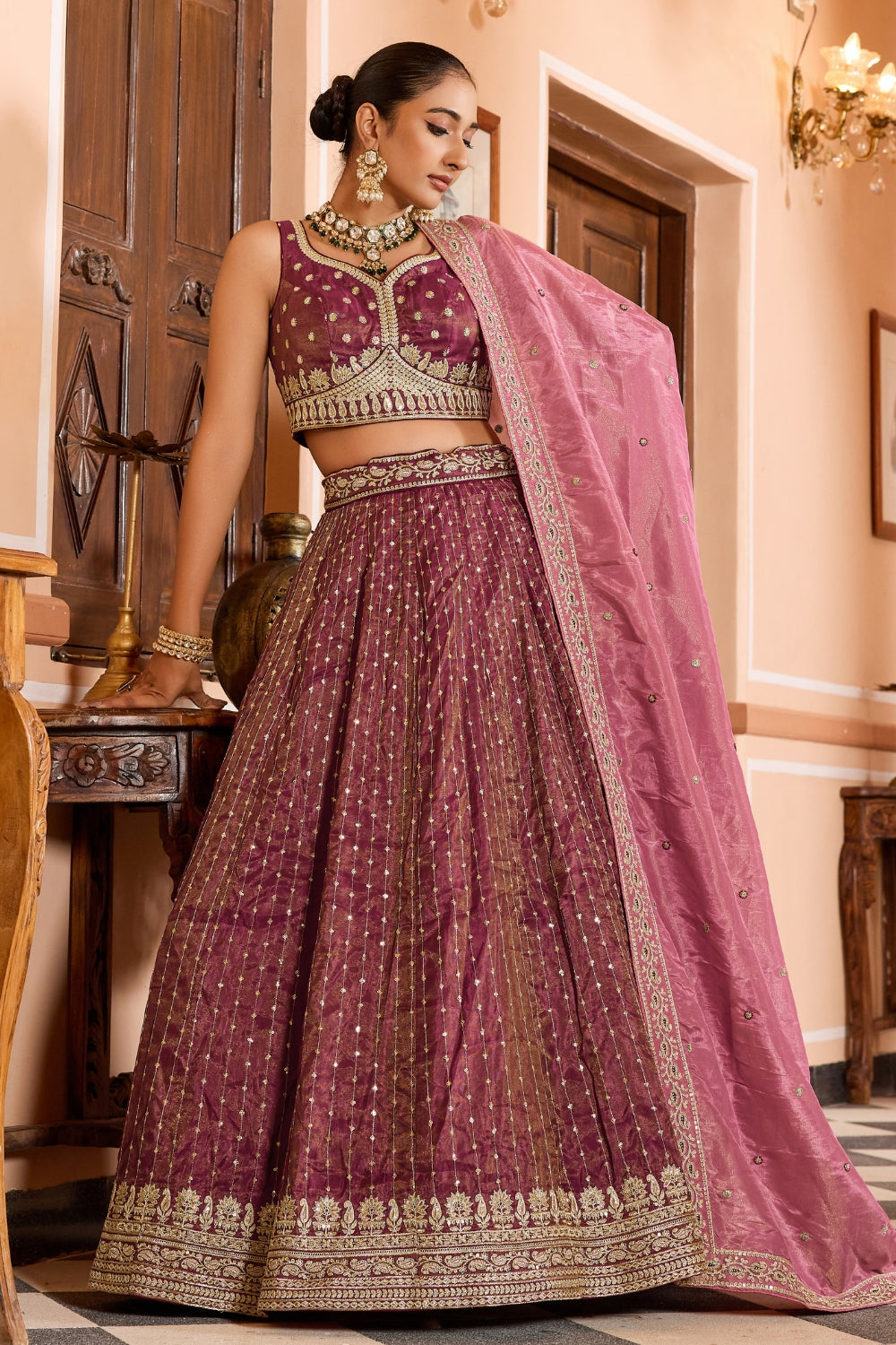 Tissue Lehenga Choli With Resham Embroidery and Sequins