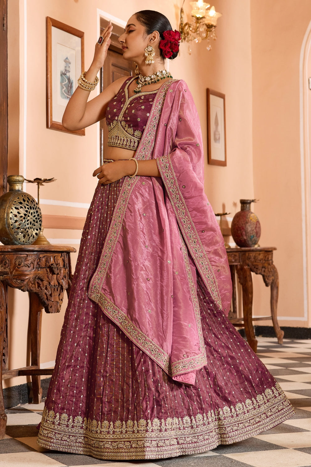 Tissue Lehenga Choli With Resham Embroidery and Sequins