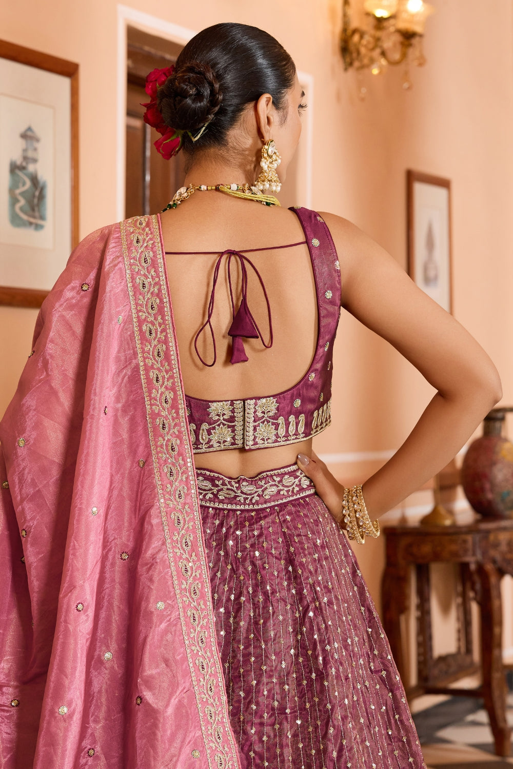 Tissue Lehenga Choli With Resham Embroidery and Sequins