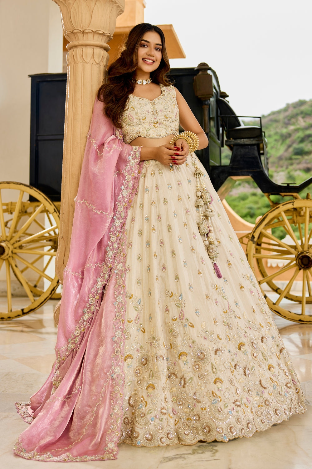 Tissue Lehenga Choli With Sequins and Beads Work