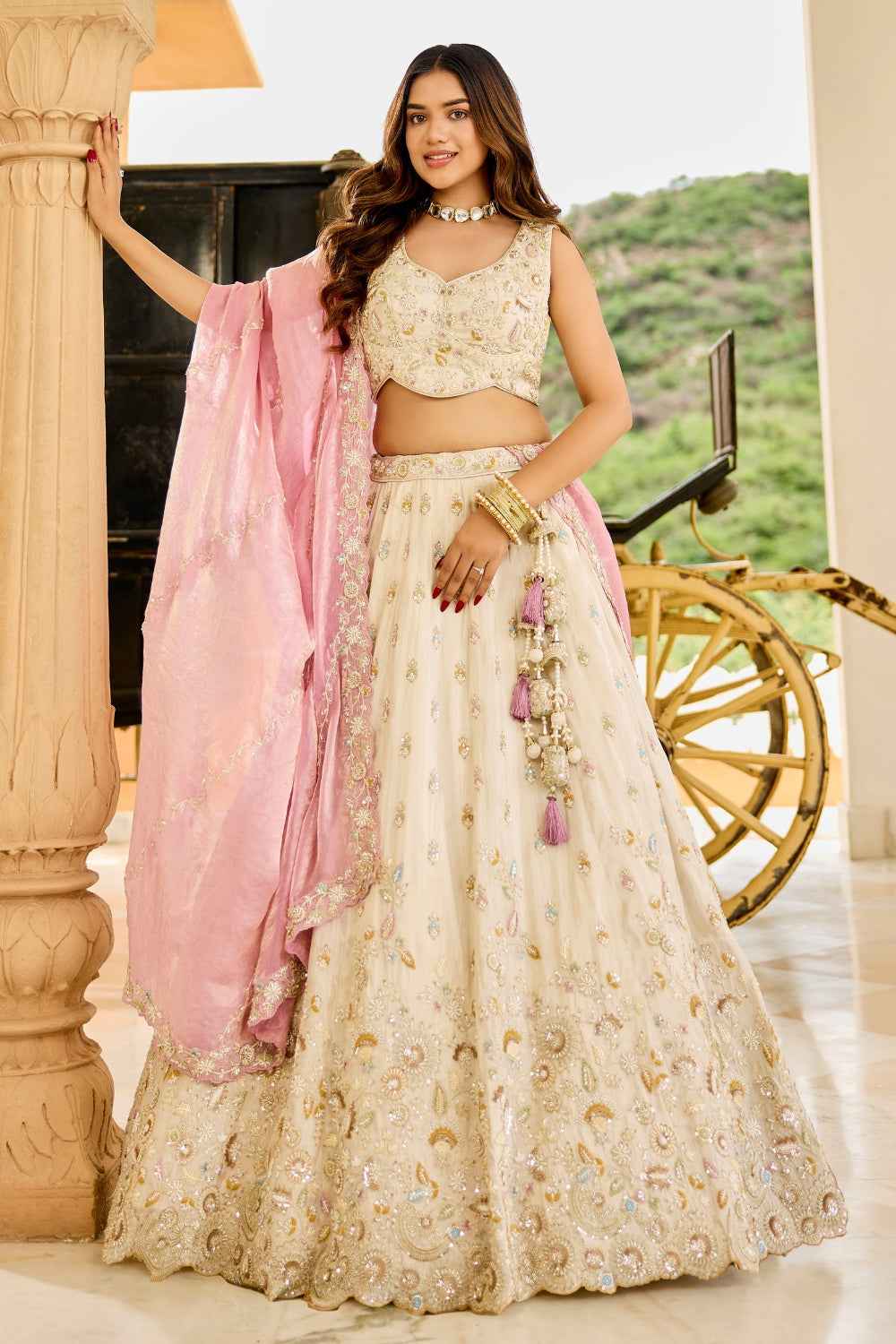 Tissue Lehenga Choli With Sequins and Beads Work