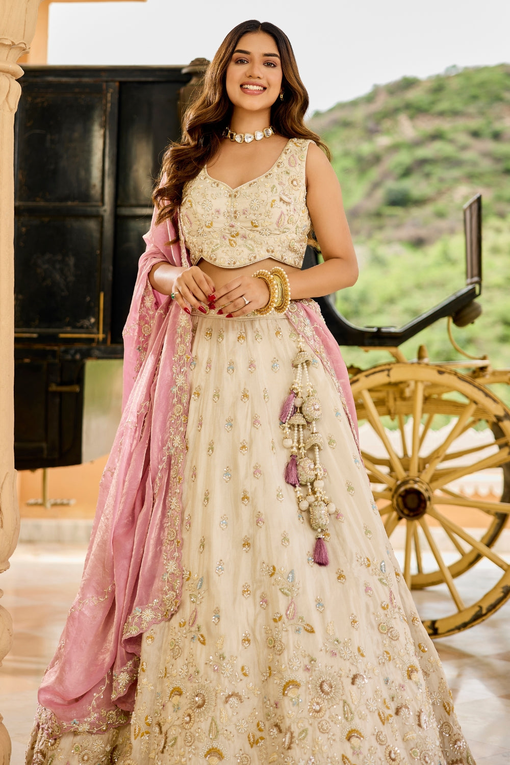 Tissue Lehenga Choli With Sequins and Beads Work