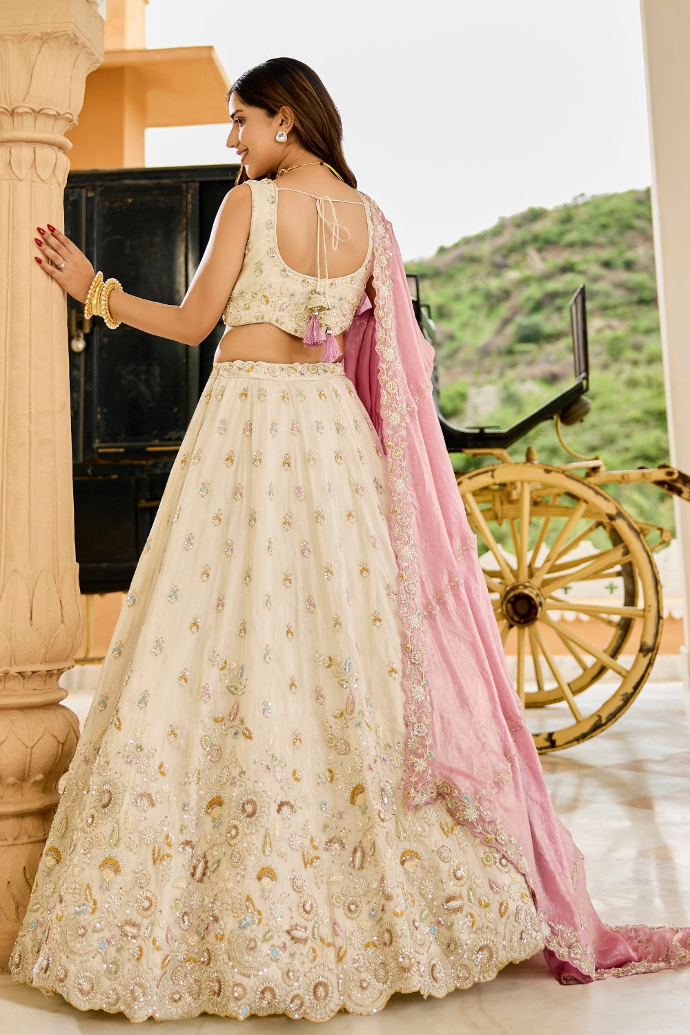 Tissue Lehenga Choli With Sequins and Beads Work