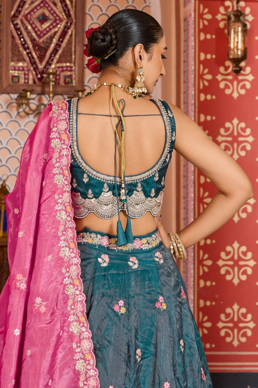 Tissue Lehenga Choli with Resham Embroidery and Stone Work