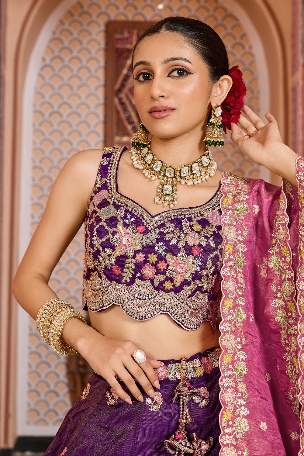 Tissue Lehenga Choli with Resham Embroidery and Stone Work