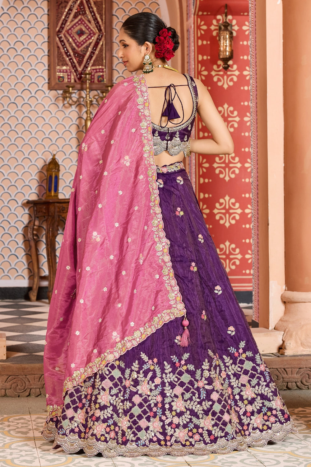 Tissue Lehenga Choli with Resham Embroidery and Stone Work